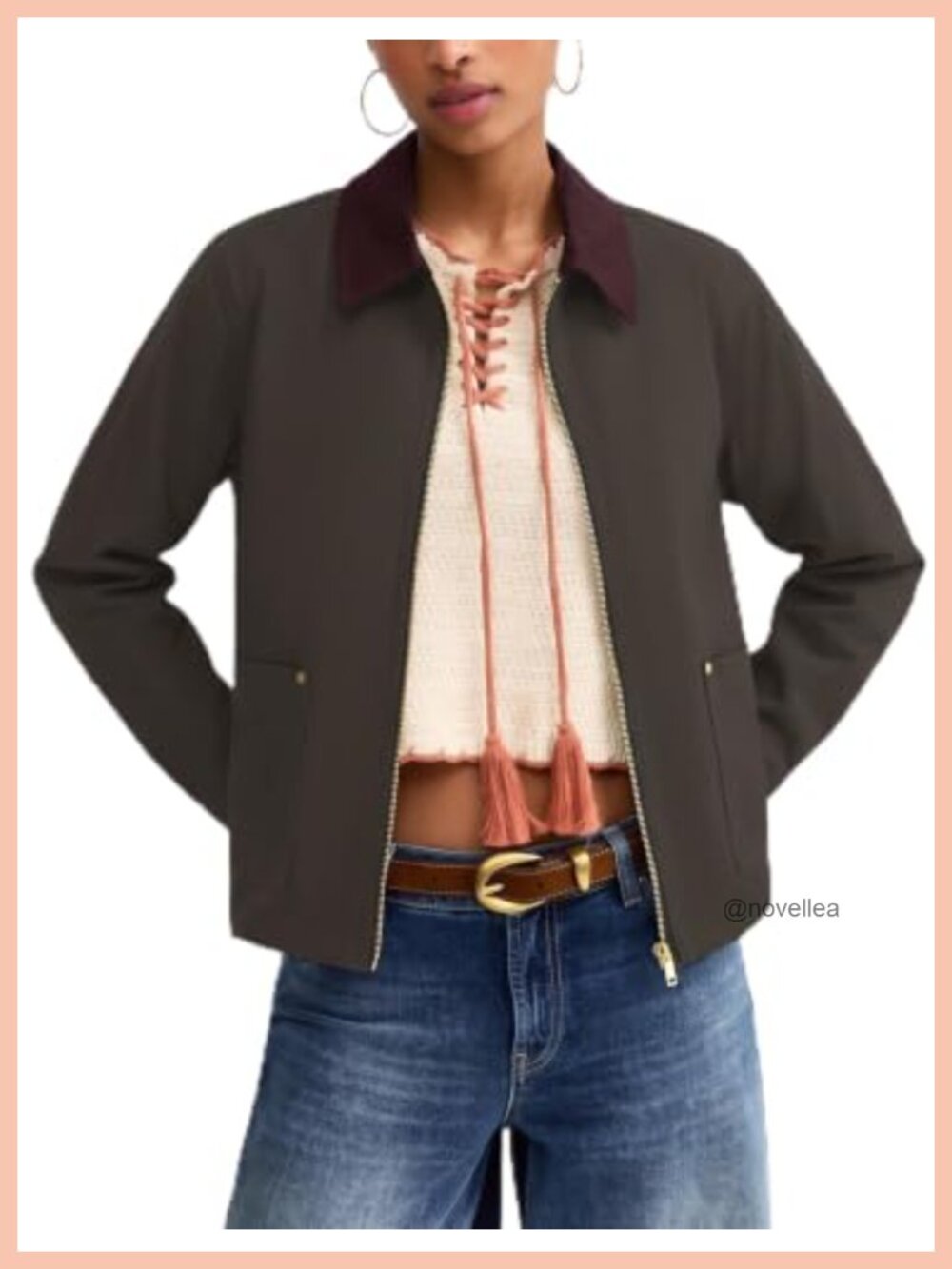 Women's Cropped Barn Jacket Zip Up Lightweight Coat with Pockets